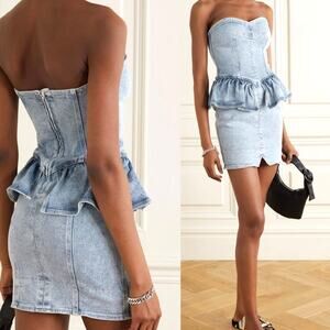 Isabel Marant Dolizi Strapless Denim Mini Dress Size 36